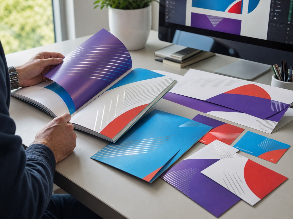 Commercial print collateral finished with silver cold foil