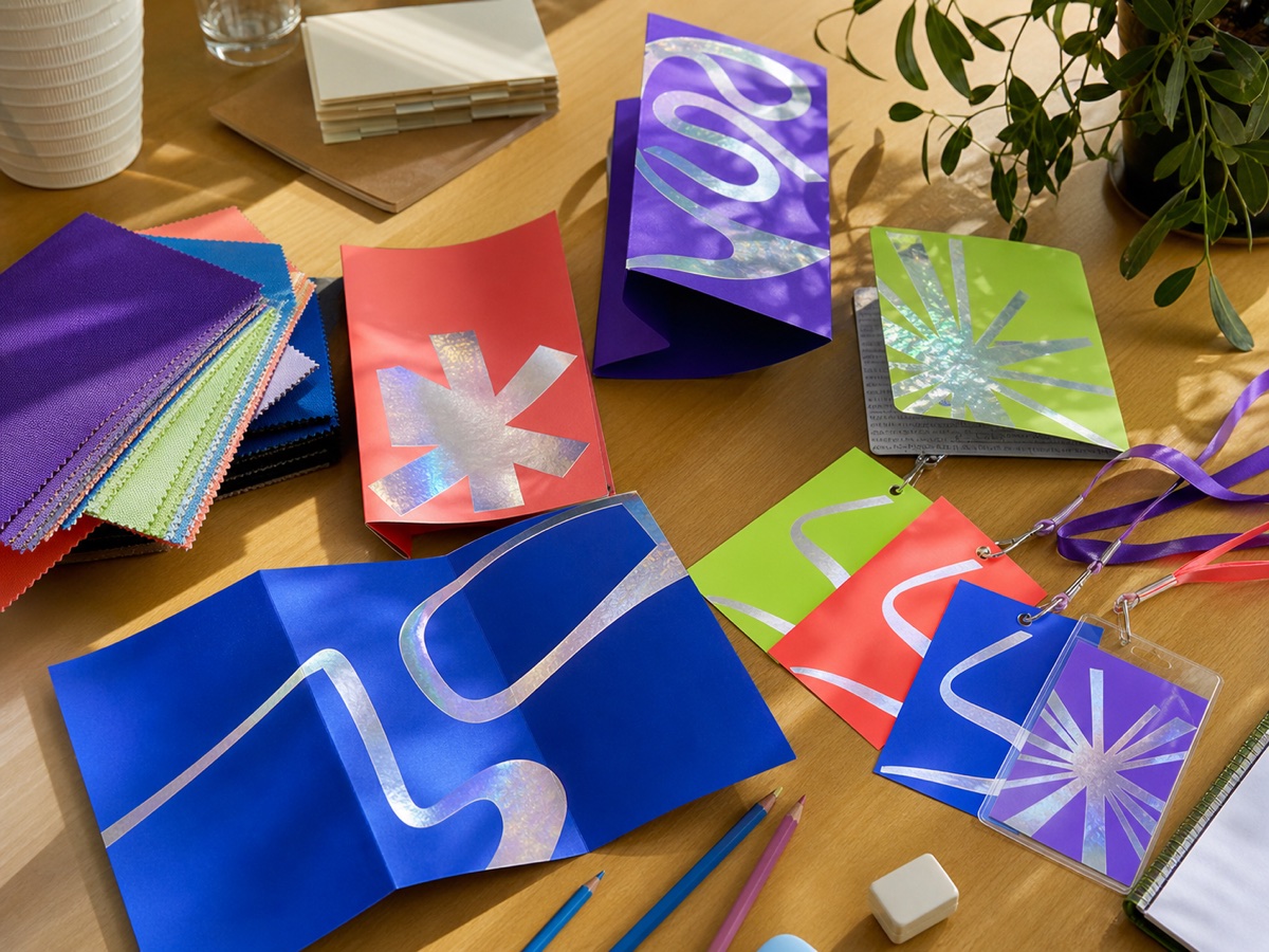 Promotional brochures and invitations with silver cold foil lines
