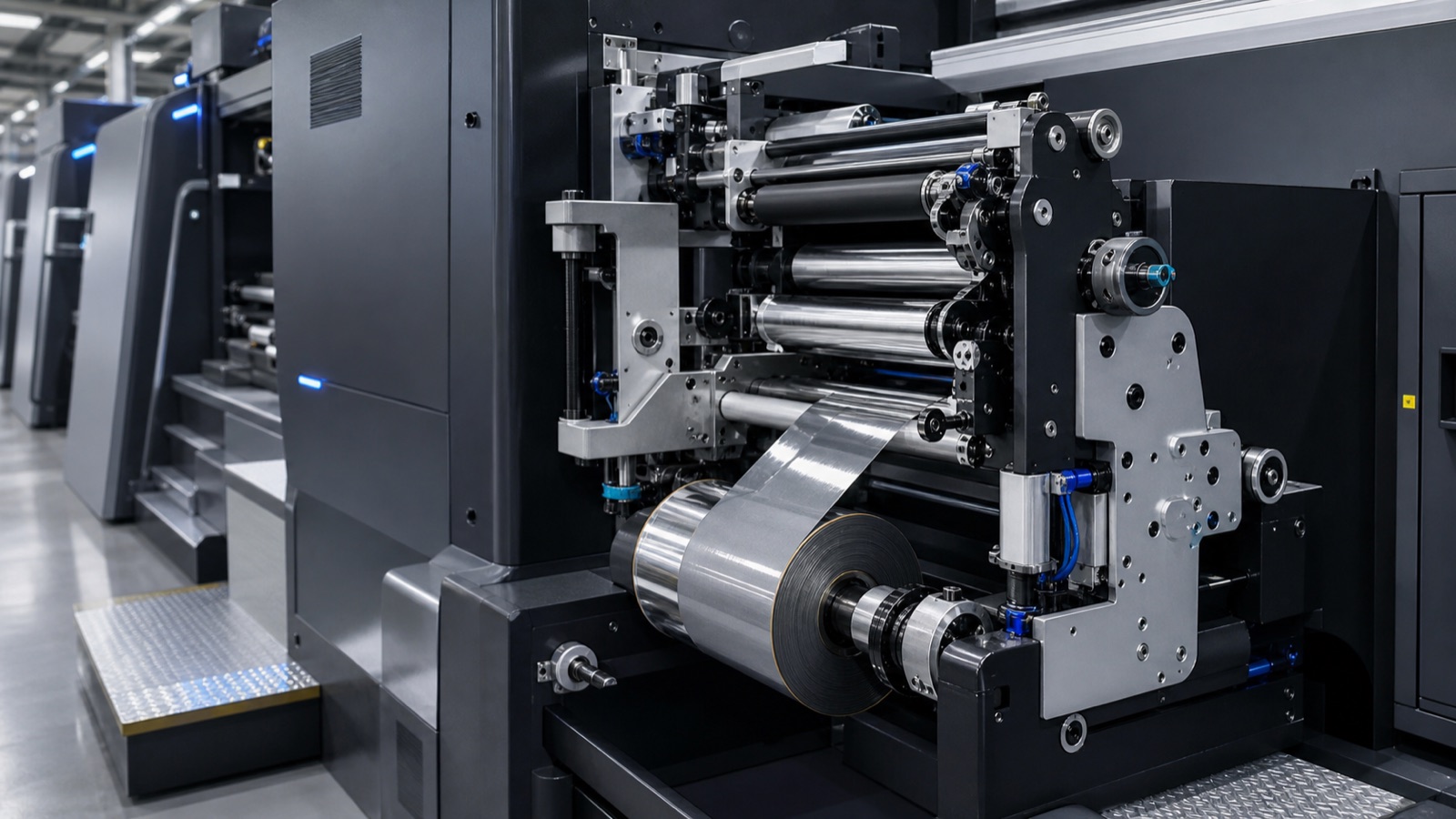 Precision cold foil system with polished rollers and controlled foil web